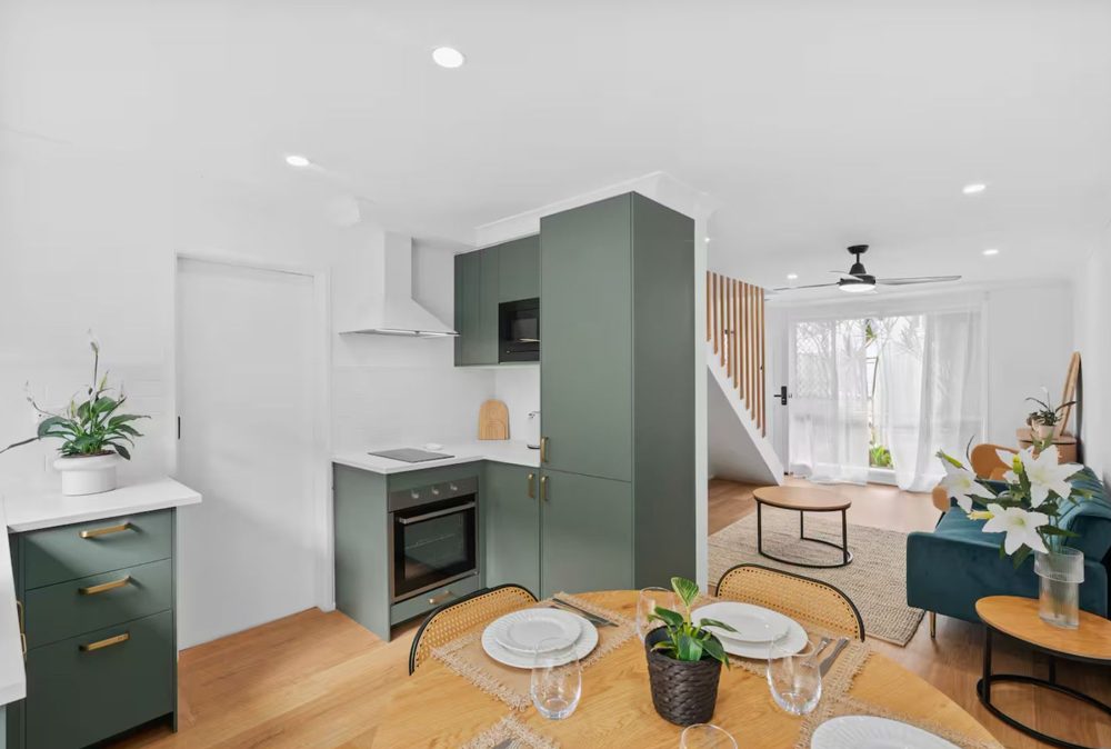 Open-plan kitchen, dining and living